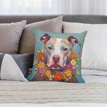 Load image into Gallery viewer, Floral Embrace Pit Bull Terrier Plush Pillow Case-Cushion Cover-Dog Dad Gifts, Dog Mom Gifts, Home Decor, Pillows, Pit Bull-2