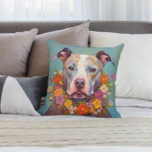 Floral Embrace Pit Bull Terrier Plush Pillow Case-Cushion Cover-Dog Dad Gifts, Dog Mom Gifts, Home Decor, Pillows, Pit Bull-2