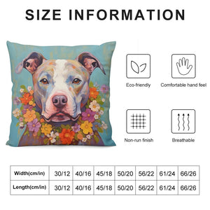 Floral Embrace Pit Bull Terrier Plush Pillow Case-Cushion Cover-Dog Dad Gifts, Dog Mom Gifts, Home Decor, Pillows, Pit Bull-6