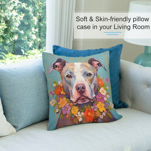 Floral Embrace Pit Bull Terrier Plush Pillow Case-Cushion Cover-Dog Dad Gifts, Dog Mom Gifts, Home Decor, Pillows, Pit Bull-7