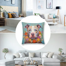 Load image into Gallery viewer, Floral Embrace Pit Bull Terrier Plush Pillow Case-Cushion Cover-Dog Dad Gifts, Dog Mom Gifts, Home Decor, Pillows, Pit Bull-8