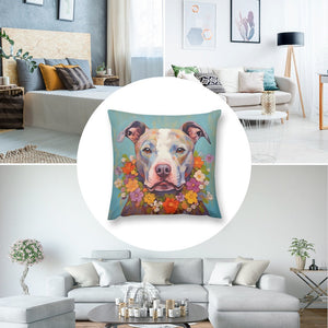 Floral Embrace Pit Bull Terrier Plush Pillow Case-Cushion Cover-Dog Dad Gifts, Dog Mom Gifts, Home Decor, Pillows, Pit Bull-8