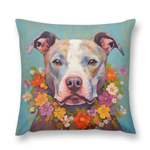 Load image into Gallery viewer, Floral Embrace Pit Bull Terrier Plush Pillow Case-Cushion Cover-Dog Dad Gifts, Dog Mom Gifts, Home Decor, Pillows, Pit Bull-12 &quot;×12 &quot;-1