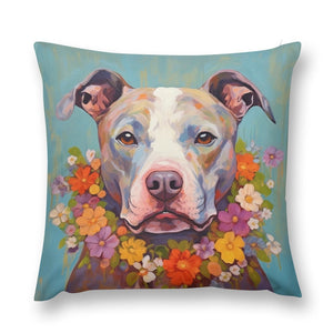 Floral Embrace Pit Bull Terrier Plush Pillow Case-Cushion Cover-Dog Dad Gifts, Dog Mom Gifts, Home Decor, Pillows, Pit Bull-12 "×12 "-1