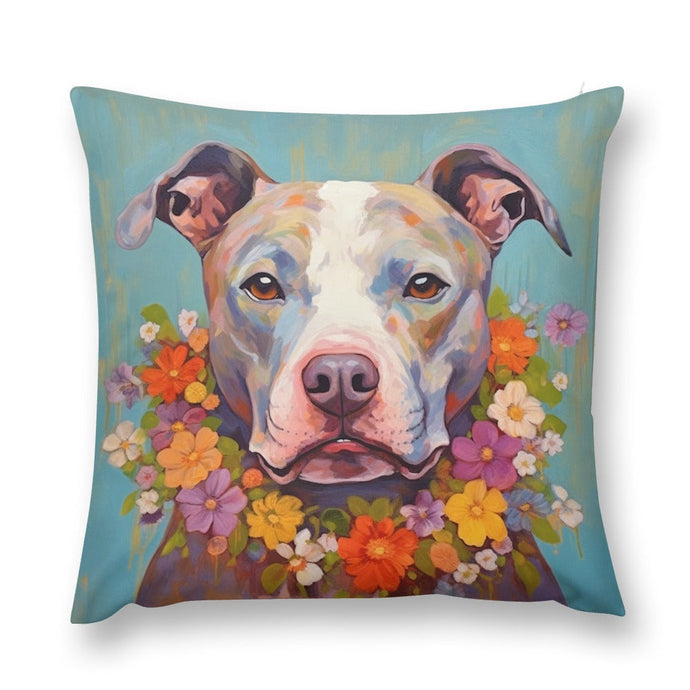 Floral Embrace Pit Bull Terrier Plush Pillow Case-Cushion Cover-Dog Dad Gifts, Dog Mom Gifts, Home Decor, Pillows, Pit Bull-12 
