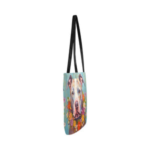 Floral Embrace Pit Bull Terrier Shopping Tote Bag-Accessories-Accessories, Bags, Dog Dad Gifts, Dog Mom Gifts, Pit Bull-White-ONESIZE-2