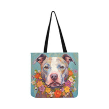 Load image into Gallery viewer, Floral Embrace Pit Bull Terrier Shopping Tote Bag-Accessories-Accessories, Bags, Dog Dad Gifts, Dog Mom Gifts, Pit Bull-White-ONESIZE-3