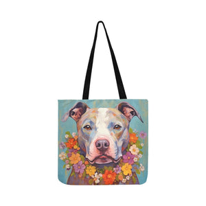 Floral Embrace Pit Bull Terrier Shopping Tote Bag-Accessories-Accessories, Bags, Dog Dad Gifts, Dog Mom Gifts, Pit Bull-White-ONESIZE-3