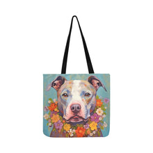Load image into Gallery viewer, Floral Embrace Pit Bull Terrier Shopping Tote Bag-Accessories-Accessories, Bags, Dog Dad Gifts, Dog Mom Gifts, Pit Bull-White-ONESIZE-1