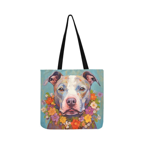Floral Embrace Pit Bull Terrier Shopping Tote Bag-Accessories-Accessories, Bags, Dog Dad Gifts, Dog Mom Gifts, Pit Bull-White-ONESIZE-1