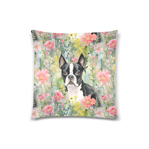 Floral Fantasia Boston Terrier Throw Pillow Cover-Cushion Cover-Boston Terrier, Home Decor, Pillows-One Size-2