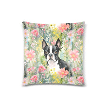 Load image into Gallery viewer, Floral Fantasia Boston Terrier Throw Pillow Cover-Cushion Cover-Boston Terrier, Home Decor, Pillows-One Size-1