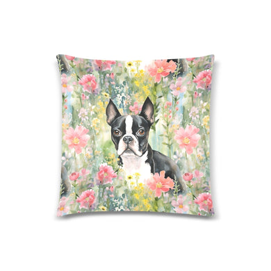 Floral Fantasia Boston Terrier Throw Pillow Cover-Cushion Cover-Boston Terrier, Home Decor, Pillows-One Size-1
