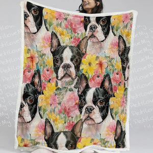 Floral Fantasy Boston Terriers Soft Warm Fleece Blanket-Blanket-Blankets, Boston Terrier, Home Decor-11
