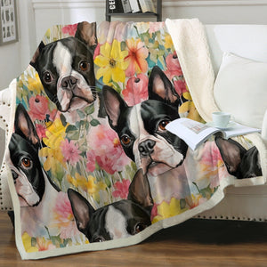 Floral Fantasy Boston Terriers Soft Warm Fleece Blanket-Blanket-Blankets, Boston Terrier, Home Decor-12
