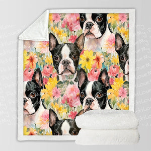 Floral Fantasy Boston Terriers Soft Warm Fleece Blanket-Blanket-Blankets, Boston Terrier, Home Decor-3