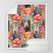 Load image into Gallery viewer, Floral Fantasy Chocolate-Tan Dachshunds Soft Warm Fleece Blanket-Blanket-Blankets, Dachshund, Home Decor-10