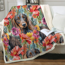 Load image into Gallery viewer, Floral Fantasy Chocolate-Tan Dachshunds Soft Warm Fleece Blanket-Blanket-Blankets, Dachshund, Home Decor-11
