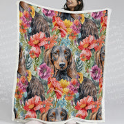 Floral Fantasy Chocolate-Tan Dachshunds Soft Warm Fleece Blanket-Blanket-Blankets, Dachshund, Home Decor-12