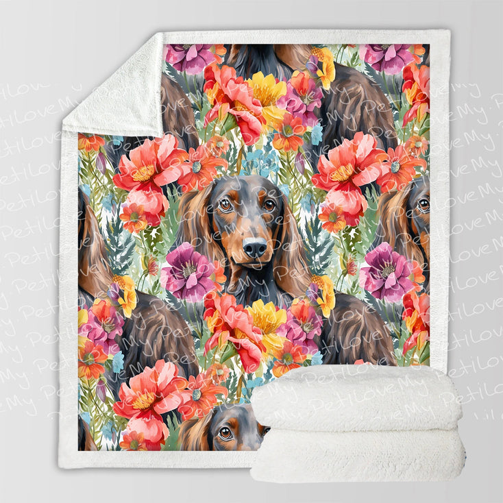 Floral Fantasy Chocolate-Tan Dachshunds Soft Warm Fleece Blanket-Blanket-Blankets, Dachshund, Home Decor-3