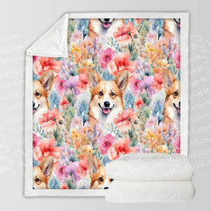 Floral Fantasy Corgis Soft Warm Fleece Blanket-Blanket-Blankets, Corgi, Home Decor-10