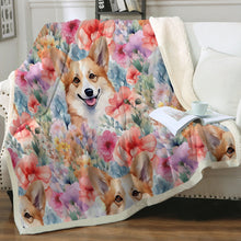 Load image into Gallery viewer, Floral Fantasy Corgis Soft Warm Fleece Blanket-Blanket-Blankets, Corgi, Home Decor-11
