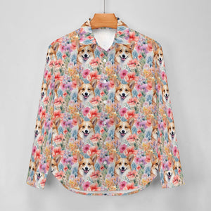 Floral Fantasy Corgis Women's Shirt-Apparel-Apparel, Corgi, Shirt-3