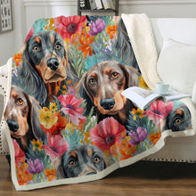 Load image into Gallery viewer, Floral Fantasy Dachshunds Soft Warm Fleece Blanket-Blanket-Blankets, Dachshund, Home Decor-12