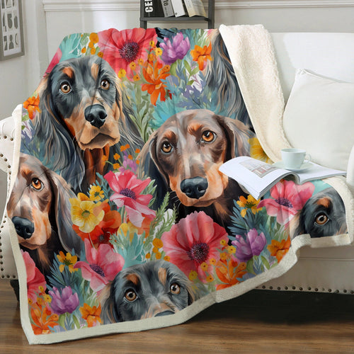 Floral Fantasy Dachshunds Soft Warm Fleece Blanket
