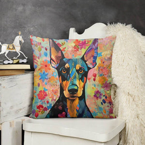 Floral Fantasy Doberman Plush Pillow Case-Cushion Cover-Doberman, Dog Dad Gifts, Dog Mom Gifts, Home Decor, Pillows-3