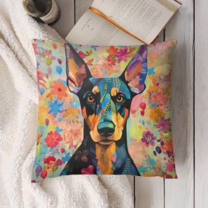 Floral Fantasy Doberman Plush Pillow Case-Cushion Cover-Doberman, Dog Dad Gifts, Dog Mom Gifts, Home Decor, Pillows-4