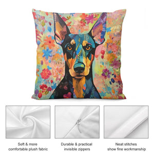 Floral Fantasy Doberman Plush Pillow Case-Cushion Cover-Doberman, Dog Dad Gifts, Dog Mom Gifts, Home Decor, Pillows-5