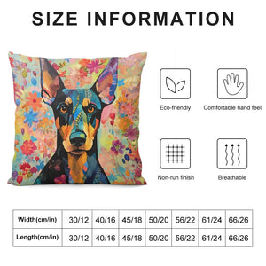 Floral Fantasy Doberman Plush Pillow Case-Cushion Cover-Doberman, Dog Dad Gifts, Dog Mom Gifts, Home Decor, Pillows-6