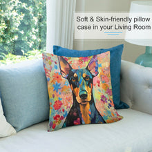 Load image into Gallery viewer, Floral Fantasy Doberman Plush Pillow Case-Cushion Cover-Doberman, Dog Dad Gifts, Dog Mom Gifts, Home Decor, Pillows-7