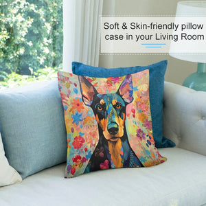 Floral Fantasy Doberman Plush Pillow Case-Cushion Cover-Doberman, Dog Dad Gifts, Dog Mom Gifts, Home Decor, Pillows-7