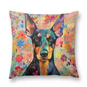 Floral Fantasy Doberman Plush Pillow Case-Cushion Cover-Doberman, Dog Dad Gifts, Dog Mom Gifts, Home Decor, Pillows-12 "×12 "-1