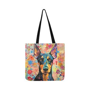 Floral Fantasy Doberman Shopping Tote Bag-Accessories-Accessories, Bags, Doberman, Dog Dad Gifts, Dog Mom Gifts-White-ONESIZE-2
