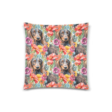 Load image into Gallery viewer, Floral Fantasy Long Haired Chocolate Tan Dachshunds Throw Pillow Cover-Cushion Cover-Dachshund, Home Decor, Pillows-One Size-2