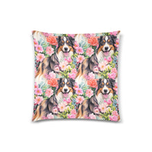 Load image into Gallery viewer, Floral Fête with Australian Shepherd Throw Pillow Cover-Cushion Cover-Australian Shepherd, Home Decor, Pillows-White-ONESIZE-2