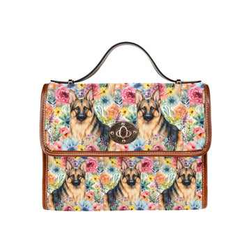 Floral Fidelity German Shepherd In Bloom Satchel Bag Purse One Size 360x
