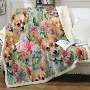 Floral Fiesta Fawn Chihuahuas Soft Warm Fleece Blanket-Blanket-Blankets, Chihuahua, Home Decor-11