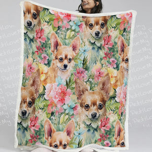 Floral Fiesta Fawn Chihuahuas Soft Warm Fleece Blanket-Blanket-Blankets, Chihuahua, Home Decor-12