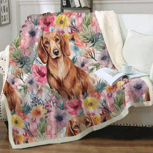 Floral Fiesta Red Dachshunds Soft Warm Fleece Blanket-Blanket-Blankets, Dachshund, Home Decor-12