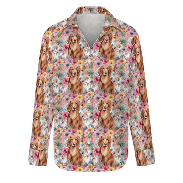 Floral Fiesta Red Dachshunds Women's Shirt-Apparel-Apparel, Dachshund, Shirt-S-White1-1