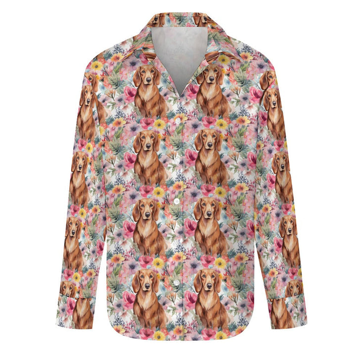 Floral Fiesta Red Dachshunds Women's Shirt-Apparel-Apparel, Dachshund, Shirt-S-White1-1
