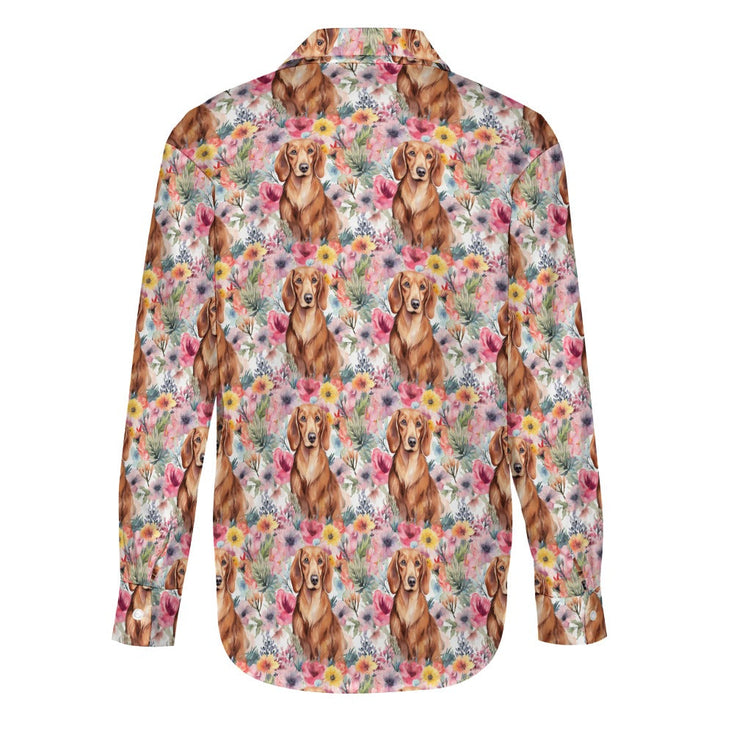 Floral Fiesta Red Dachshunds Women's Shirt-Apparel-Apparel, Dachshund, Shirt-4