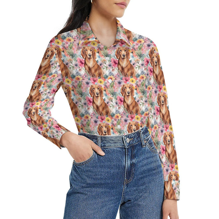 Floral Fiesta Red Dachshunds Women's Shirt-Apparel-Apparel, Dachshund, Shirt-2