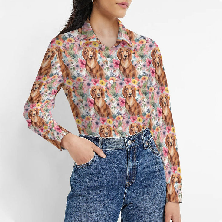 Floral Fiesta Red Dachshunds Women's Shirt-Apparel-Apparel, Dachshund, Shirt-5