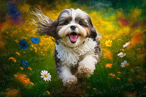 Floral Fiesta Shih Tzu Wall Art Poster-Art-Dog Art, Home Decor, Poster, Shih Tzu-Light Canvas-Tiny - 8x10"-1