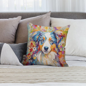 Floral Finesse Australian Shepherd Plush Pillow Case-Cushion Cover-Australian Shepherd, Dog Dad Gifts, Dog Mom Gifts, Home Decor, Pillows-2